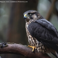 Buy canvas prints of A merlin bird of prey on a branch in close up created with gener by Michael Piepgras