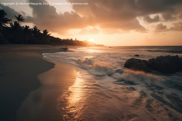 Dream beach at sunset in a tropical paradise created with genera Picture Board by Michael Piepgras
