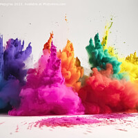 Buy canvas prints of Exploding colour powder in rainbow colours on a white background by Michael Piepgras