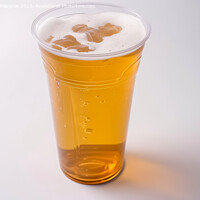 Buy canvas prints of Glass of beer in a plastic tumbler on a white background created by Michael Piepgras