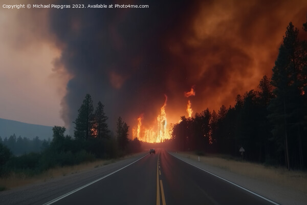 A devastating forest fire as seen from the road created with gen Picture Board by Michael Piepgras