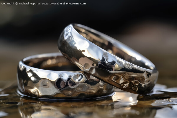 Two wedding rings made of liquid mercury created with generative Picture Board by Michael Piepgras