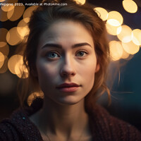 Buy canvas prints of A beautiful portrait of a young woman with soft bokeh lights cre by Michael Piepgras