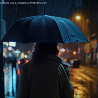 Buy canvas prints of A young woman with an umbrella seen from behind walks in a moder by Michael Piepgras