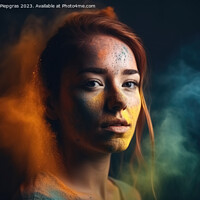 Buy canvas prints of Exploding colour powder in rainbow colours forming a portrait of by Michael Piepgras