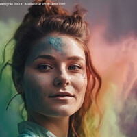 Buy canvas prints of Exploding colour powder in rainbow colours forming a portrait of by Michael Piepgras
