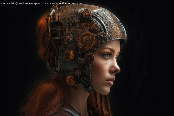 A female human cyborg portrait 1000 years in the future created  Picture Board by Michael Piepgras