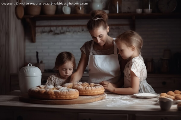 A mother baking with children in bright kitchen created with gen Picture Board by Michael Piepgras