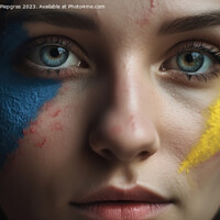 Buy canvas prints of Close up of a female face with ukrainian colors created with gen by Michael Piepgras