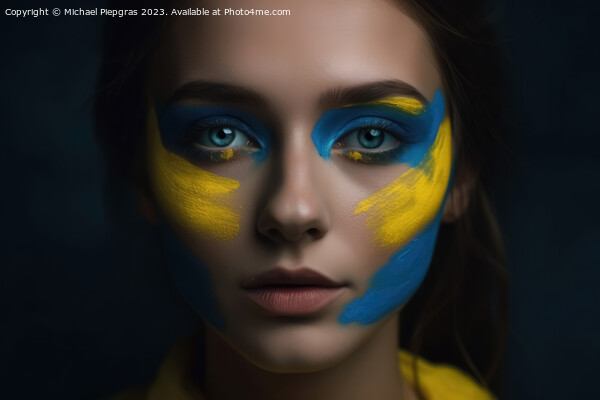 Close up of a female face with ukrainian colors created with gen Picture Board by Michael Piepgras