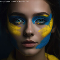 Buy canvas prints of Close up of a female face with ukrainian colors created with gen by Michael Piepgras