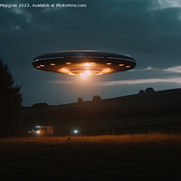 Buy canvas prints of A close up view of a UFO with a spotlight pointed at the bottom  by Michael Piepgras