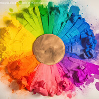 Buy canvas prints of A color Wheel with goethe colors exploding in colorful powder on by Michael Piepgras