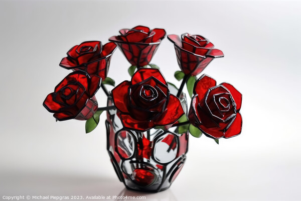A larger bouquet of red roses made of stained glas on a white su Picture Board by Michael Piepgras