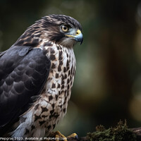 Buy canvas prints of A merlin bird of prey on a branch in close up created with gener by Michael Piepgras