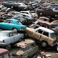 Buy canvas prints of A pile of cars created with generative AI technology. by Michael Piepgras