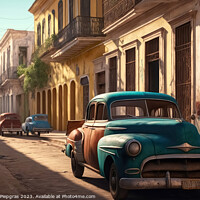 Buy canvas prints of A Street in a town in a cubanic look with a lot of old rusty car by Michael Piepgras