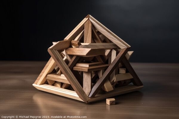 An impossible geometric puzzle made of wood create by generative Picture Board by Michael Piepgras