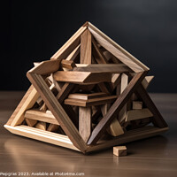 Buy canvas prints of An impossible geometric puzzle made of wood create by generative by Michael Piepgras