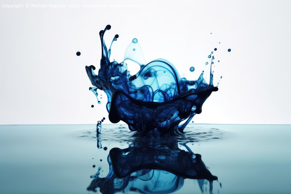 Blue ink dripping into water created with generative AI technolo Picture Board by Michael Piepgras