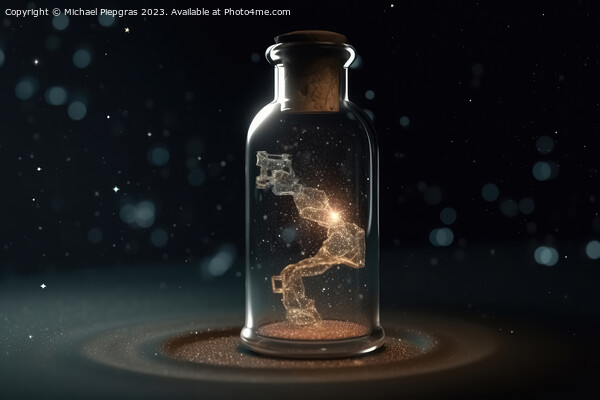 The universe in a glass bottle created with generative AI techno Picture Board by Michael Piepgras