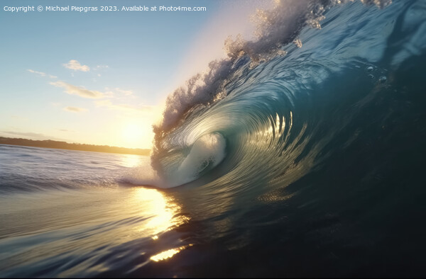 A big wave looking into the wave tunnel during sunset created wi Picture Board by Michael Piepgras