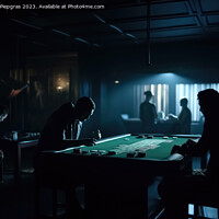 Buy canvas prints of A dark room with the silhouettes of people gambling created with by Michael Piepgras