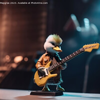 Buy canvas prints of A duck plays rock music on an electric guitar with its wing on a by Michael Piepgras