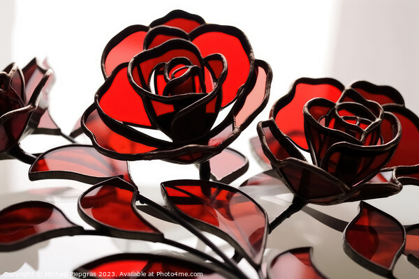 A larger bouquet of red roses made of stained glas on a white su Picture Board by Michael Piepgras
