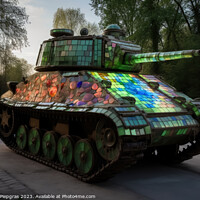 Buy canvas prints of A military tank made of stained glas on a road created with gene by Michael Piepgras