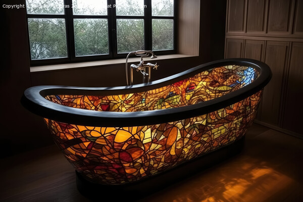 A stained glass bathtub created with generative AI technology. Picture Board by Michael Piepgras