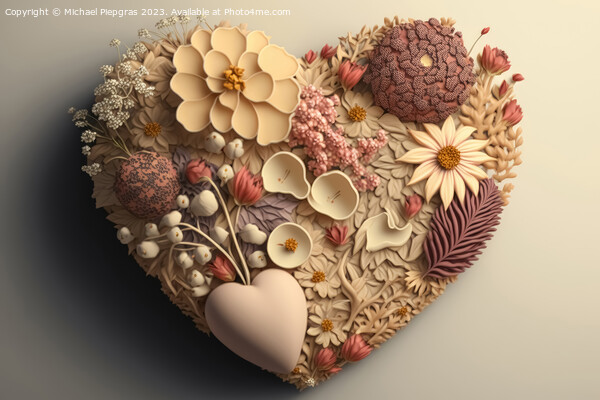 A Valentines Day Heart made of Flowers on a light background cre Picture Board by Michael Piepgras