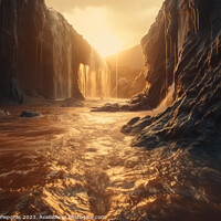 Buy canvas prints of A waterfall of liquid metal in an apocalyptic landscape created  by Michael Piepgras
