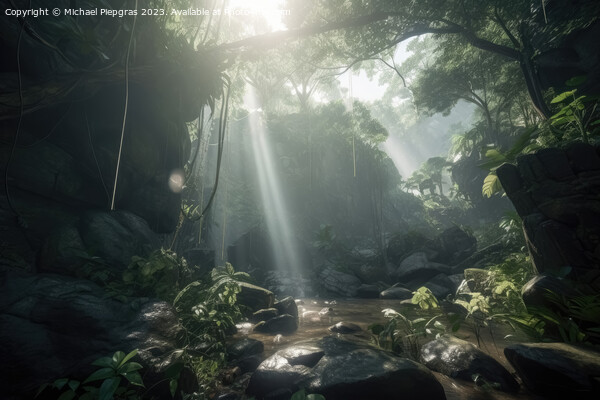 Jungle with light rays coming from above created with generative Picture Board by Michael Piepgras