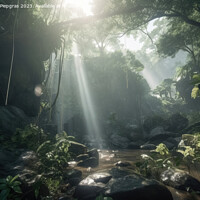 Buy canvas prints of Jungle with light rays coming from above created with generative by Michael Piepgras