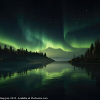 Buy canvas prints of Auroras in green colour and stars over a lake with reflections o by Michael Piepgras