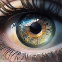 Buy canvas prints of Close up of a female eye in steampunk style created with generat by Michael Piepgras