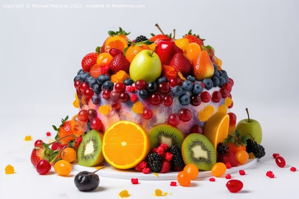 A big cake made of colorful fruits on a white background created Picture Board by Michael Piepgras