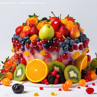 Buy canvas prints of A big cake made of colorful fruits on a white background created by Michael Piepgras