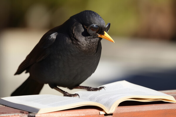 A blackbird wearing sunglasses and reading a book created with g Picture Board by Michael Piepgras