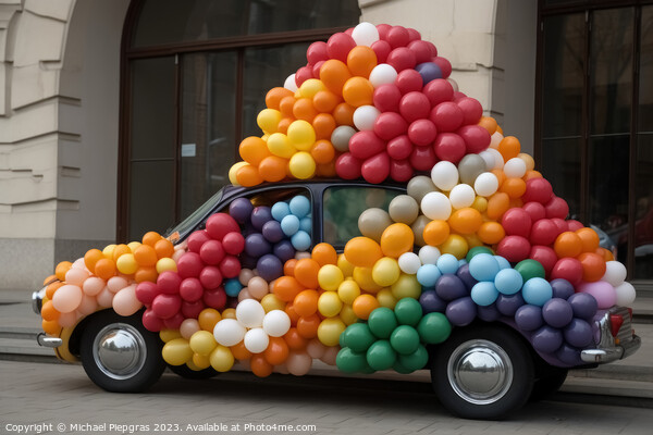 A car made of festive balloons created with generative AI techno Picture Board by Michael Piepgras