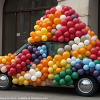 Buy canvas prints of A car made of festive balloons created with generative AI techno by Michael Piepgras