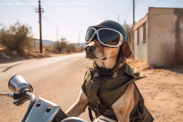 A dog riding a motorbike created with generative AI technology. Picture Board by Michael Piepgras