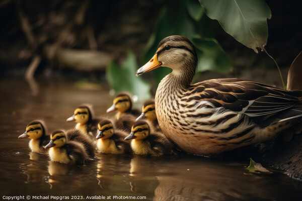 A duck mother with a lot of ducklings created with generative AI Picture Board by Michael Piepgras