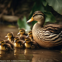 Buy canvas prints of A duck mother with a lot of ducklings created with generative AI by Michael Piepgras