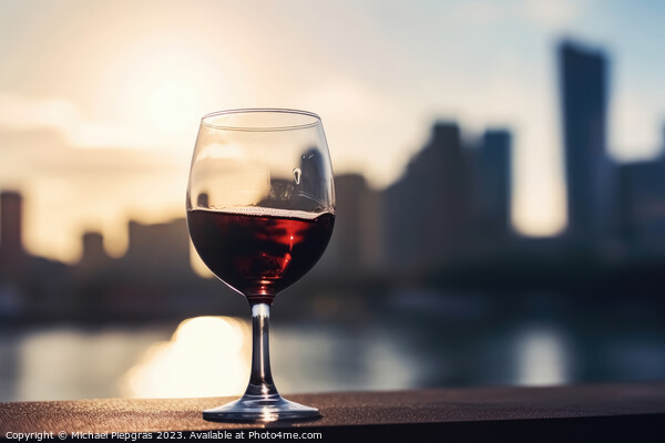 A glass of red wine with a sunny city soft focus background crea Picture Board by Michael Piepgras