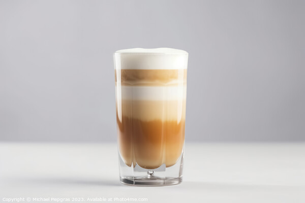 A latte macchiato in a glas on a white background created with g Picture Board by Michael Piepgras