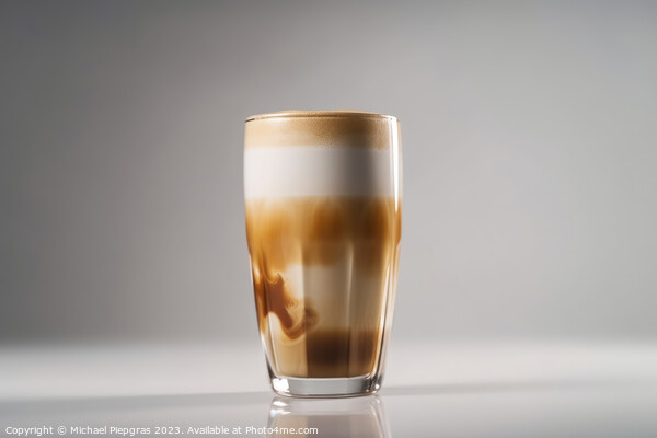 A latte macchiato in a glas on a white background created with g Picture Board by Michael Piepgras