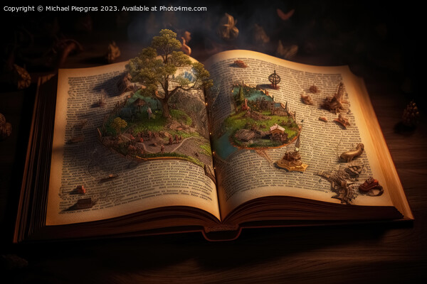 A magical book with fantasy stories coming out of the book creat Picture Board by Michael Piepgras