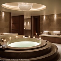 Buy canvas prints of A luxury spa area with a huge bathtub and candle light created w by Michael Piepgras